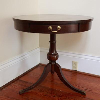 MERSMAN Mahogany Round Accent Table with Drawer