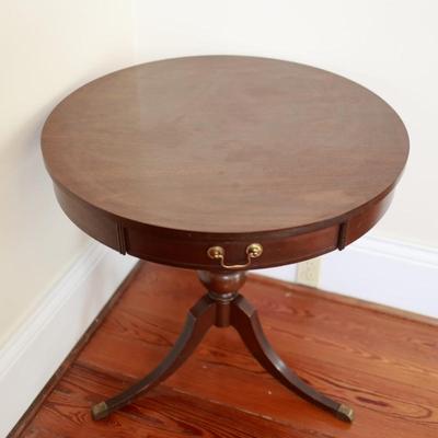 MERSMAN Mahogany Round Accent Table with Drawer