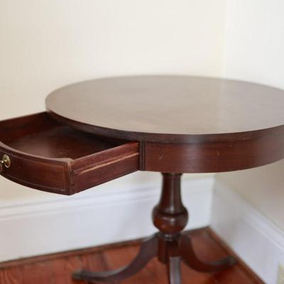 MERSMAN Mahogany Round Accent Table with Drawer