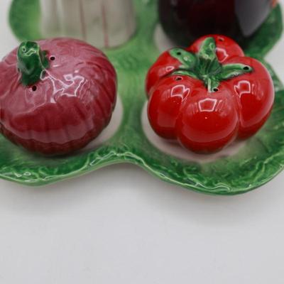 Trifles Made in Italy Vegetable Cruet Set - Oil, Vinegar,‎ Salt and Pepper Tray