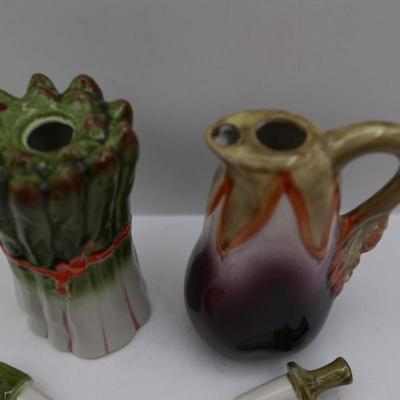 Trifles Made in Italy Vegetable Cruet Set - Oil, Vinegar,‎ Salt and Pepper Tray