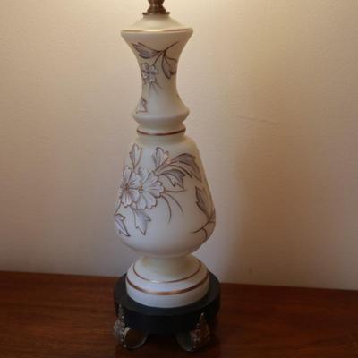 Satin Glass with Gold And White Floral Hand Painted Table Lamp
