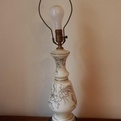 Satin Glass with Gold And White Floral Hand Painted Table Lamp
