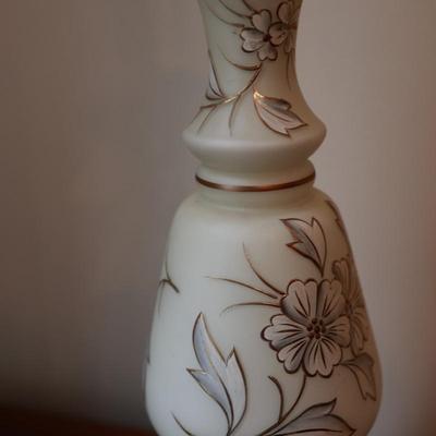 Satin Glass with Gold And White Floral Hand Painted Table Lamp