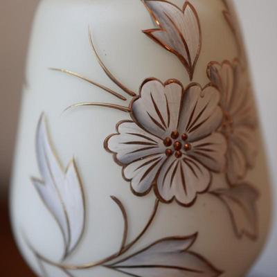 Satin Glass with Gold And White Floral Hand Painted Table Lamp