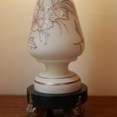 Satin Glass with Gold And White Floral Hand Painted Table Lamp