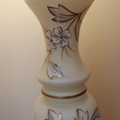Satin Glass with Gold And White Floral Hand Painted Table Lamp