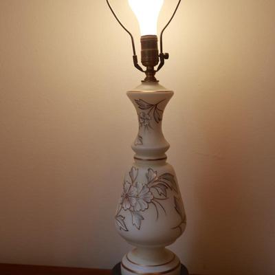 Satin Glass with Gold And White Floral Hand Painted Table Lamp