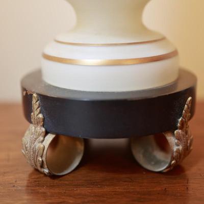 Satin Glass with Gold And White Floral Hand Painted Table Lamp
