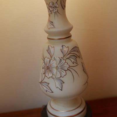 Satin Glass with Gold And White Floral Hand Painted Table Lamp