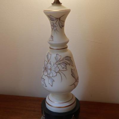 Satin Glass with Gold And White Floral Hand Painted Table Lamp