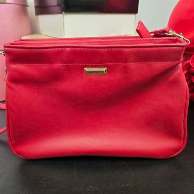 LOT 80: Variety of Ladies' Hats, Red Purse, and Ladies' Scarf