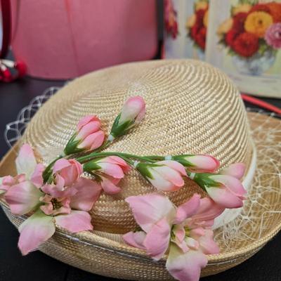 LOT 80: Variety of Ladies' Hats, Red Purse, and Ladies' Scarf