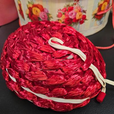 LOT 80: Variety of Ladies' Hats, Red Purse, and Ladies' Scarf