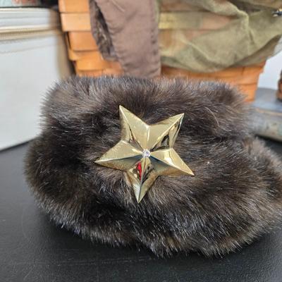 LOT 97: The Mad Hatter's Hat, Fur Hat and Hand Muff, and Bee Keeper's Necessities