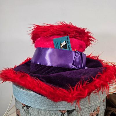 LOT 97: The Mad Hatter's Hat, Fur Hat and Hand Muff, and Bee Keeper's Necessities