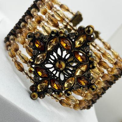 LOT 161J: Crystal Necklace and Earrings with a Faux Citrine Cuff Bracelet