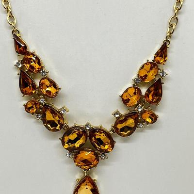 LOT 161J: Crystal Necklace and Earrings with a Faux Citrine Cuff Bracelet