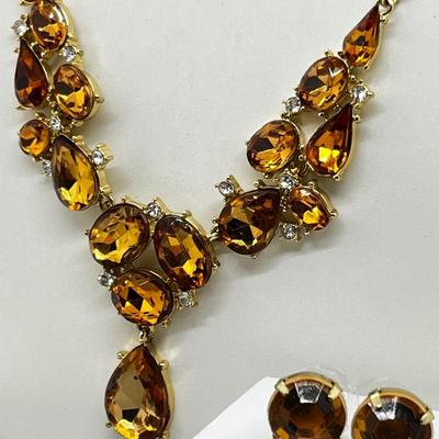 LOT 161J: Crystal Necklace and Earrings with a Faux Citrine Cuff Bracelet