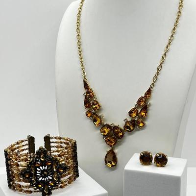 LOT 161J: Crystal Necklace and Earrings with a Faux Citrine Cuff Bracelet