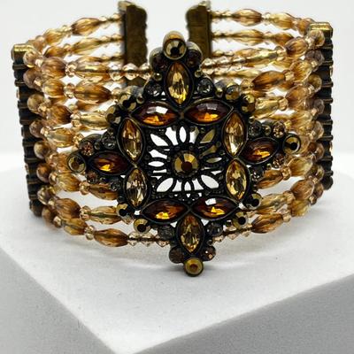 LOT 161J: Crystal Necklace and Earrings with a Faux Citrine Cuff Bracelet