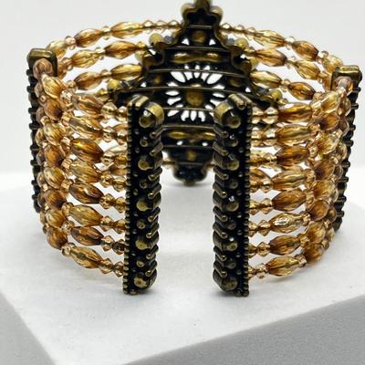 LOT 161J: Crystal Necklace and Earrings with a Faux Citrine Cuff Bracelet