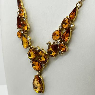 LOT 161J: Crystal Necklace and Earrings with a Faux Citrine Cuff Bracelet