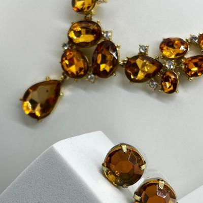 LOT 161J: Crystal Necklace and Earrings with a Faux Citrine Cuff Bracelet