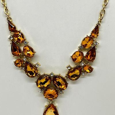 LOT 161J: Crystal Necklace and Earrings with a Faux Citrine Cuff Bracelet