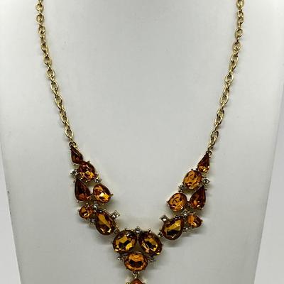 LOT 161J: Crystal Necklace and Earrings with a Faux Citrine Cuff Bracelet