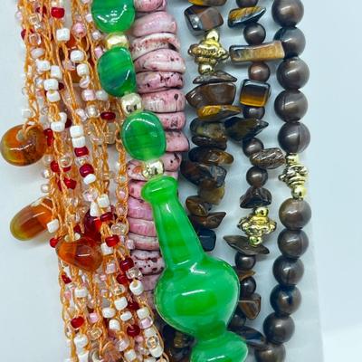 LOT 164J: Triple Strand Tiger Eye Necklace, Puka Shell Necklace, Tiger Eye Sterling Bracelet and More!