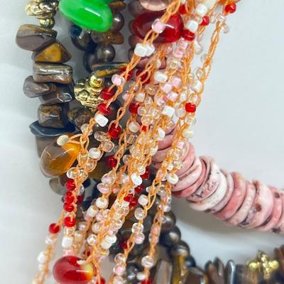 LOT 164J: Triple Strand Tiger Eye Necklace, Puka Shell Necklace, Tiger Eye Sterling Bracelet and More!