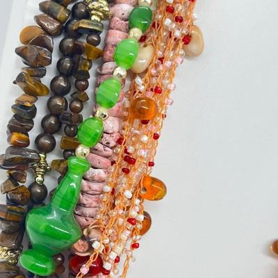 LOT 164J: Triple Strand Tiger Eye Necklace, Puka Shell Necklace, Tiger Eye Sterling Bracelet and More!