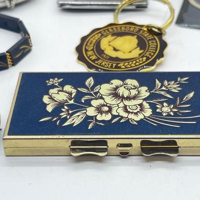 LOT 177J: 14K Gold Filled Natural Stone Bracelet, Black and Gold Metal Bracelet, Eastern Star Compact, Pill Box and More
