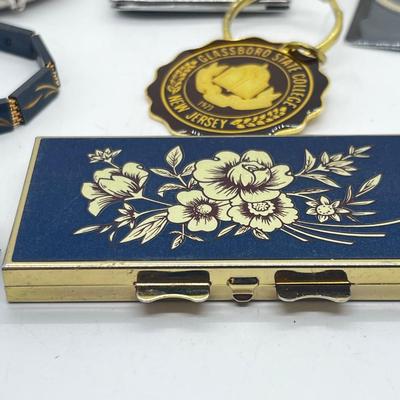 LOT 177J: 14K Gold Filled Natural Stone Bracelet, Black and Gold Metal Bracelet, Eastern Star Compact, Pill Box and More