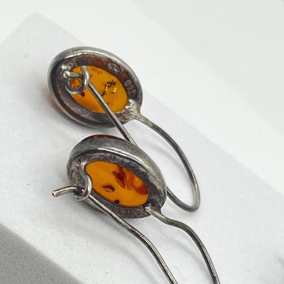 LOT 181J: Two Pairs Sterling Silver and Amber Pierced Earrings