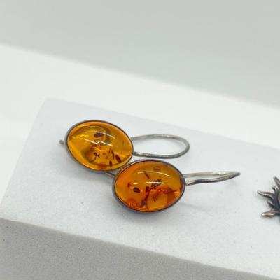 LOT 181J: Two Pairs Sterling Silver and Amber Pierced Earrings