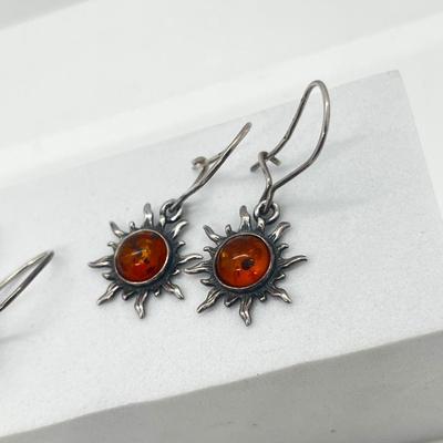 LOT 181J: Two Pairs Sterling Silver and Amber Pierced Earrings