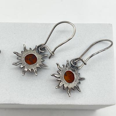LOT 181J: Two Pairs Sterling Silver and Amber Pierced Earrings