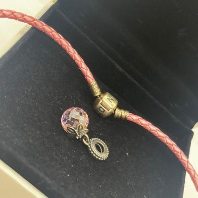 LOT 182J: Pandora Pink Leather Choker and Crystal Charm