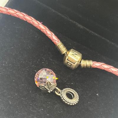 LOT 182J: Pandora Pink Leather Choker and Crystal Charm