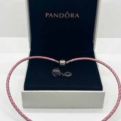 LOT 182J: Pandora Pink Leather Choker and Crystal Charm
