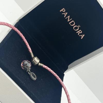 LOT 182J: Pandora Pink Leather Choker and Crystal Charm