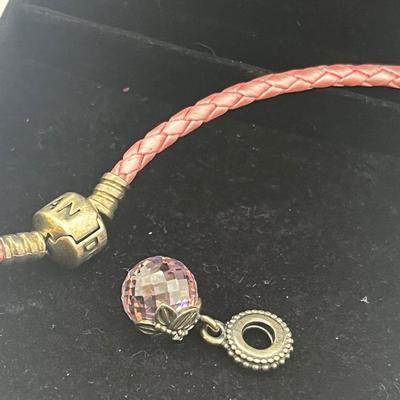 LOT 182J: Pandora Pink Leather Choker and Crystal Charm