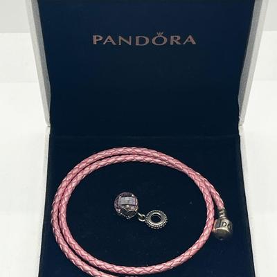 LOT 182J: Pandora Pink Leather Choker and Crystal Charm
