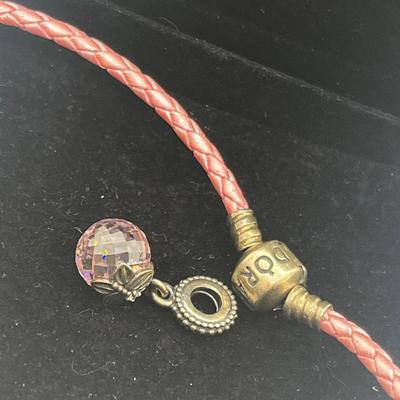 LOT 182J: Pandora Pink Leather Choker and Crystal Charm