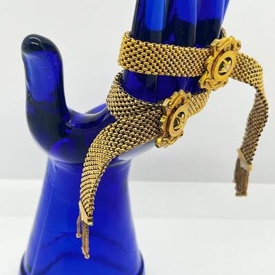 LOT 184J: Rare Find! Pair of Antique Victorian Gold Filled Mesh Wedding Bracelets