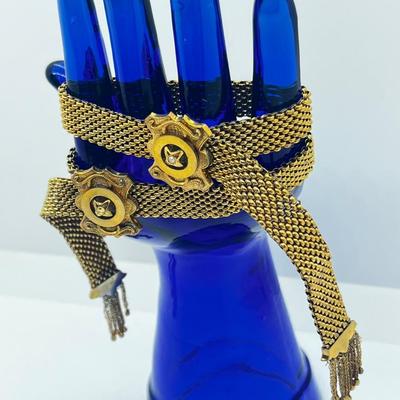 LOT 184J: Rare Find! Pair of Antique Victorian Gold Filled Mesh Wedding Bracelets