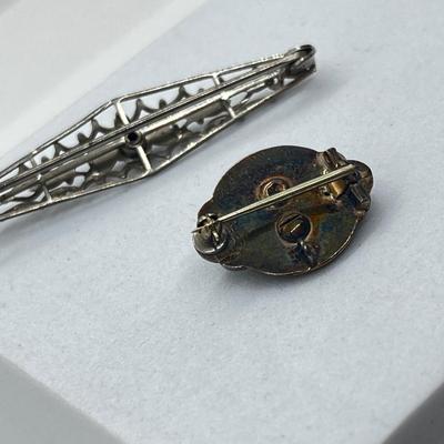 LOT 186J: Antique Victorian Enamel Coral Pendant/Pin, Sterling Rhinestone Fillagree Pendant Necklace and More