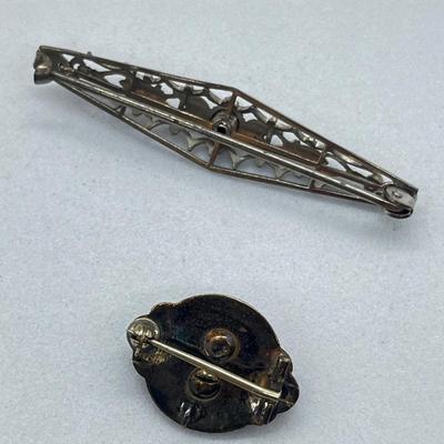 LOT 186J: Antique Victorian Enamel Coral Pendant/Pin, Sterling Rhinestone Fillagree Pendant Necklace and More